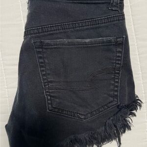 AE Black Stretch Denim Frayed Shorts